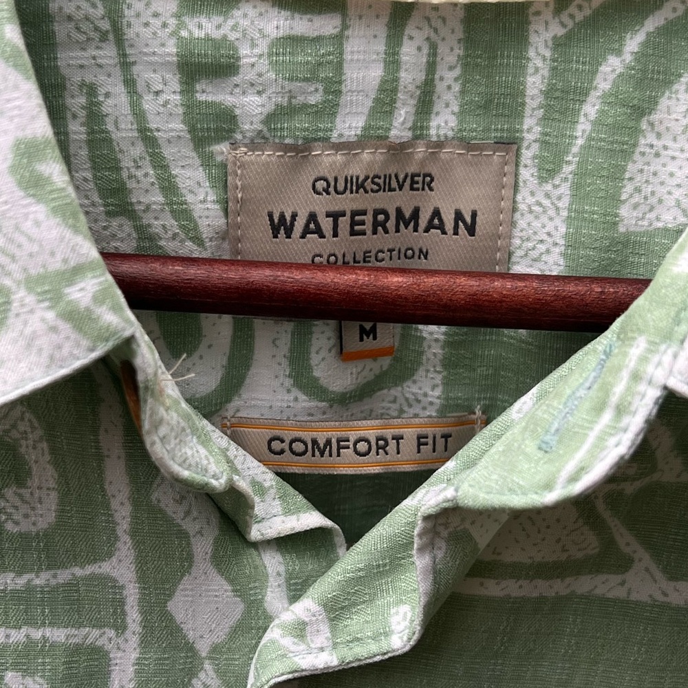 Quiksilver Mens Waterman Collection Shirt, Short Sleeve, White/Green, Size M - Picture 5 of 7